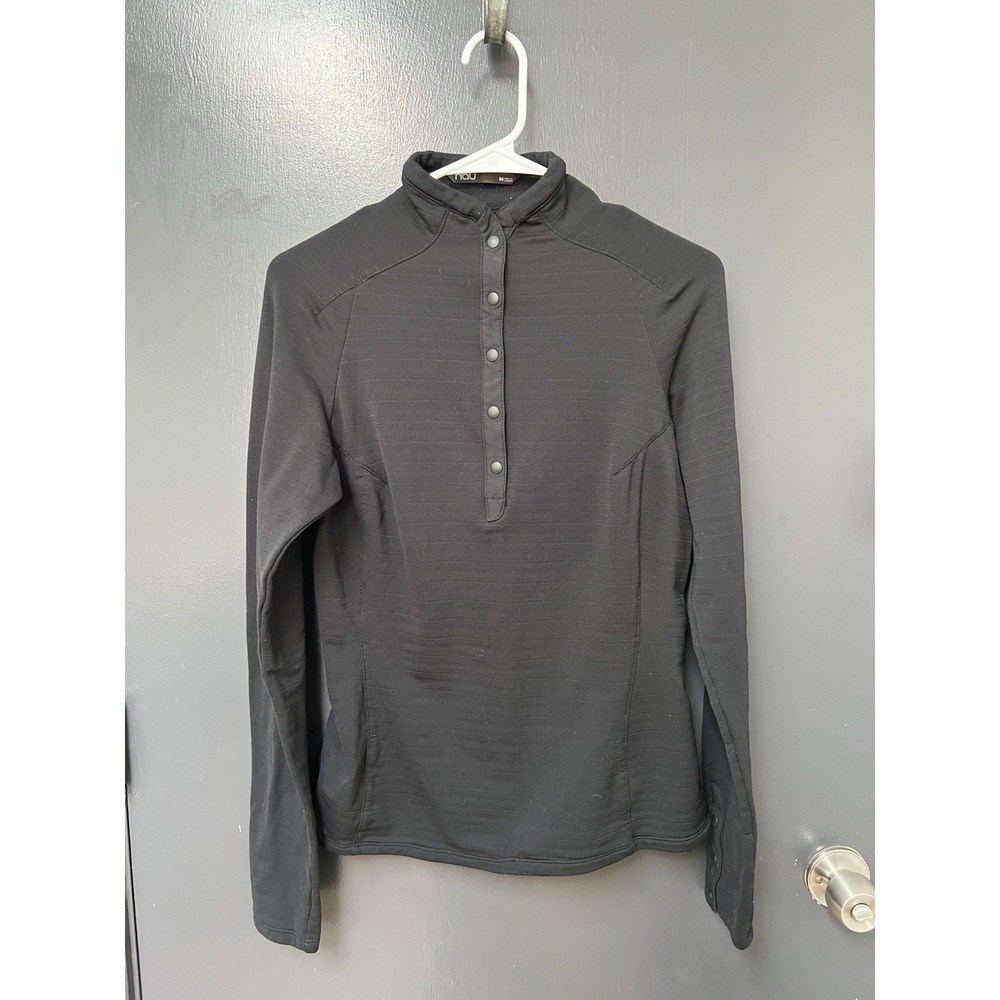 NAU Size M Womens Black Stretch 1/2 Snap Stand Collar Slim Athletic Pullover